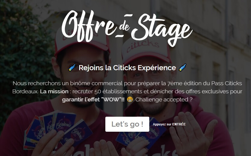 image ? OFFRE DE STAGE : rejoins la #CiticksExperience ?